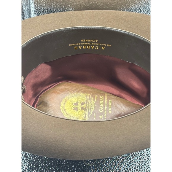 Borsalino A Carras Atenes Fur Felt Wool Fedora Hat Brown Ribbon Detail Mens 5.5 - Picture 11 of 12